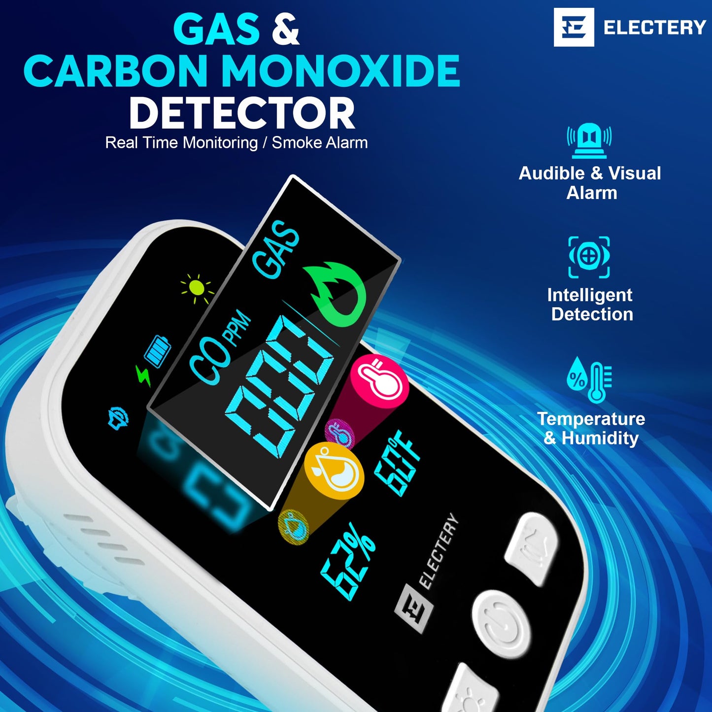 4‑in‑1 Upgraded Natural Gas Leak Detector & Carbon Monoxide Detectors Plug‑in with Dual Sensor, LCD Display Alarms, Temperature & Humidity Monitor for Home & RV