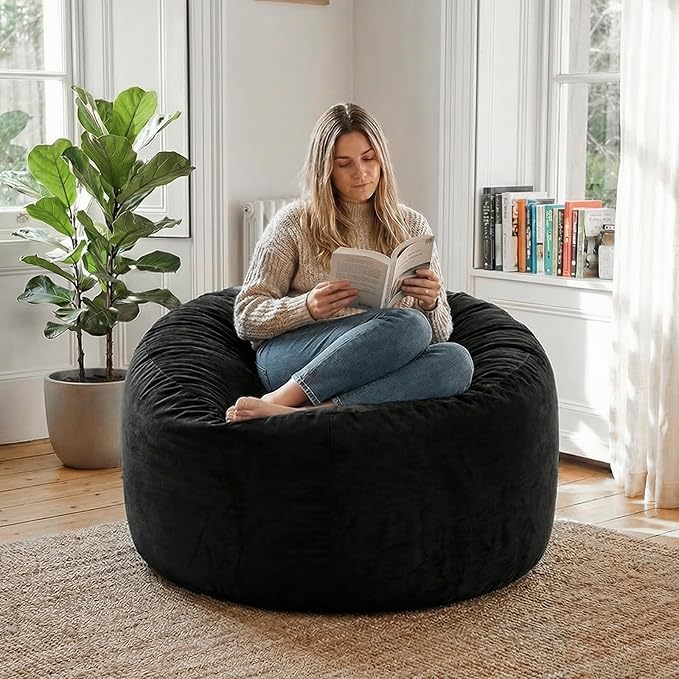 YuppieLife Large Foam Filled Bean Bag Chairs for Kids Teenagers Adults Living Room Gaming Relaxing 4F Machine Washable Lazy Sofa（Black