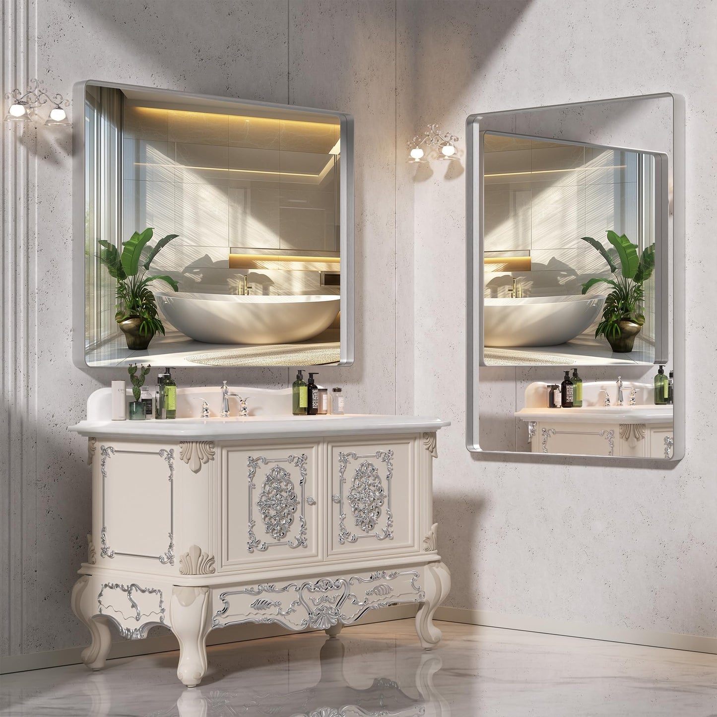 Hasipu 2 Pack 24x36 Inch Bathroom Mirror for Wall, Large Black Metal Frame Vanity Mirrors with Rounded Corners, Tempered Glass for Double Sink, Modern Farmhouse Decor