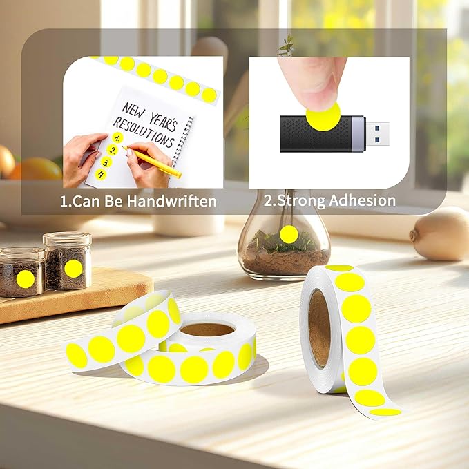 0.75 Inch Multi - Purpose Labels,1000 PCS 3/4" Yellow Dot for Classroom, Papers, Market, Price Tags, and Library Book Labels. Non - Printable Round Colored Stickers
