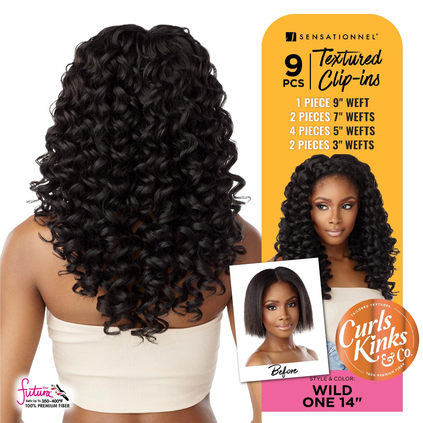 Sensationnel Curls kinksandco clip in - wide one 14 inch easy to use clips for natural 3c to 4c hair textures (2 DARKBROWN)