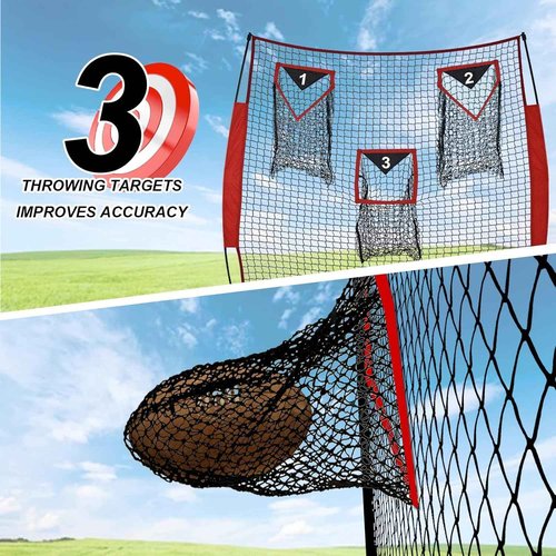 Sharellon Football Throwing Net - Heavy-Duty Portable Nylon Net with 3 Target Pockets - 6x6FT Football Goal Practice - Kids Quarterback Training Field & Home Backyard