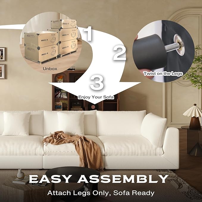 Fajiani Oversized Modular Sectional Sofa,Cloud Couch Deep Seat Sofa Cushion Covers Removable, Oversized Sectional Couches for Living Room (5 Seater-Cream White)