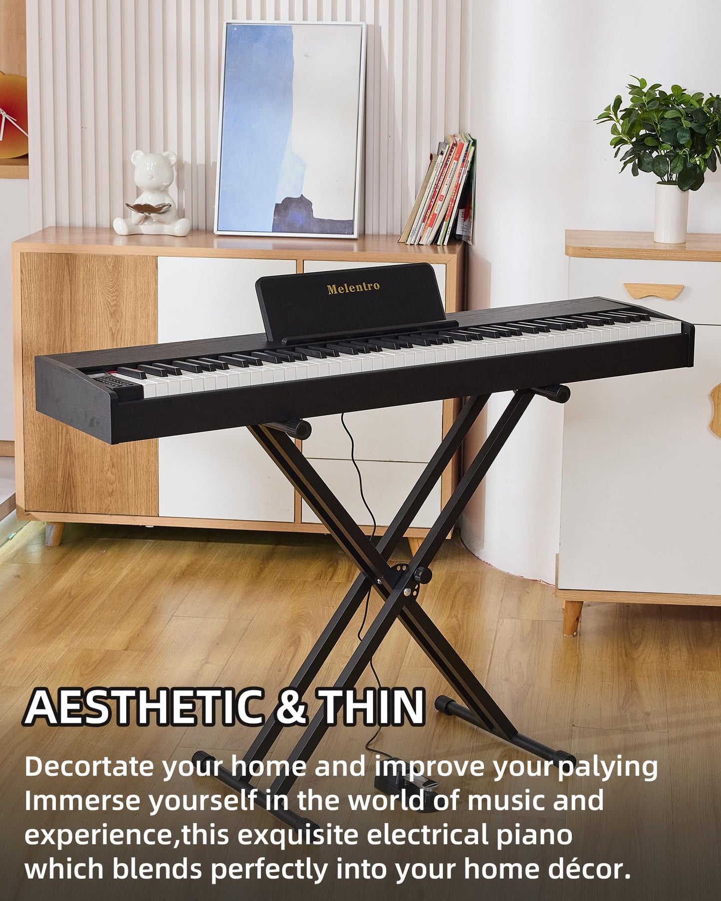 Melentro Digital Piano 88 key Semi Weighted Keyboard With X Stand & Sustain Pedal, Full-Size Beginner Electric Piano For Bluetooth, Headphone Mode, USB-MIDI