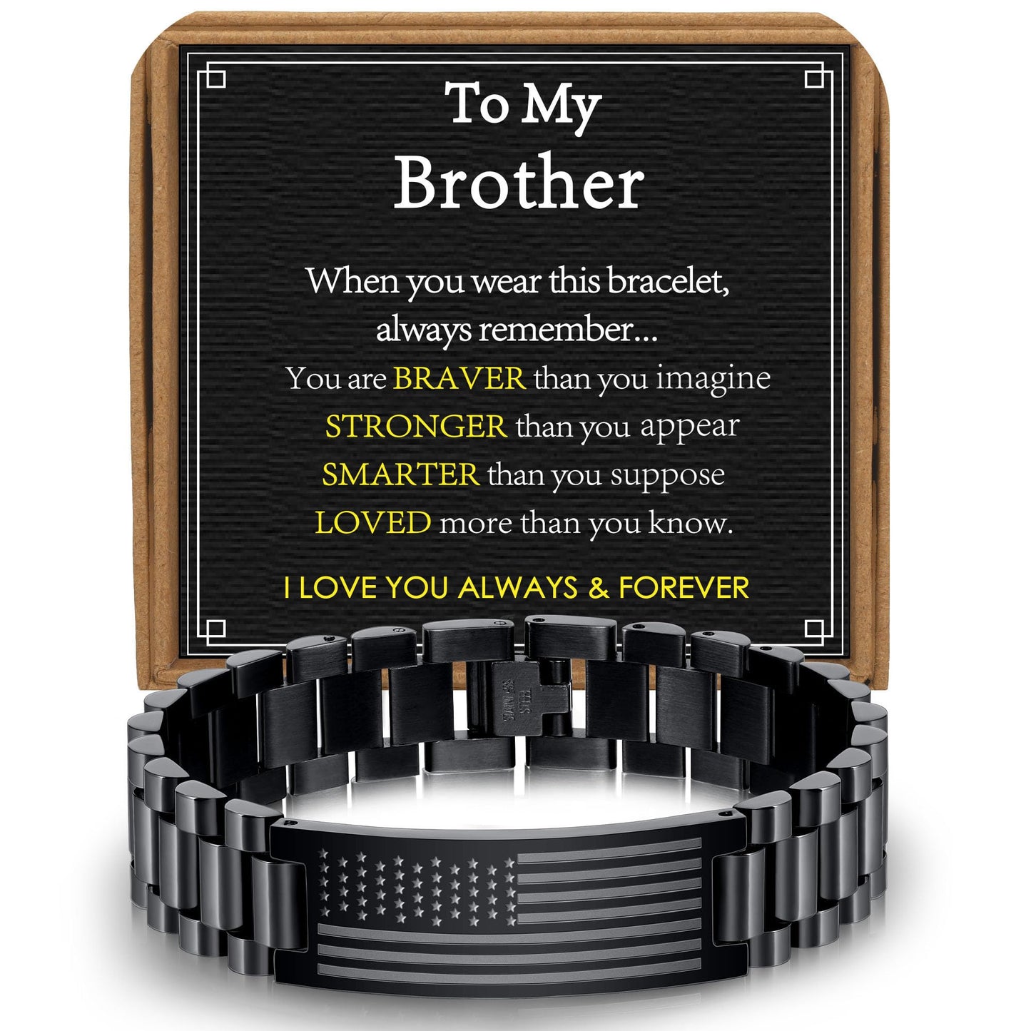 VULETO To My Brother Bracelet Gifts from Sister Brother, Stainless Steel American USA Flag Adjustable Watch Band Link Bracelet Valentines Birthday Anniversary Military Jewelry Gifts Presents for Men Him Male Love Pulseras Para Hombres