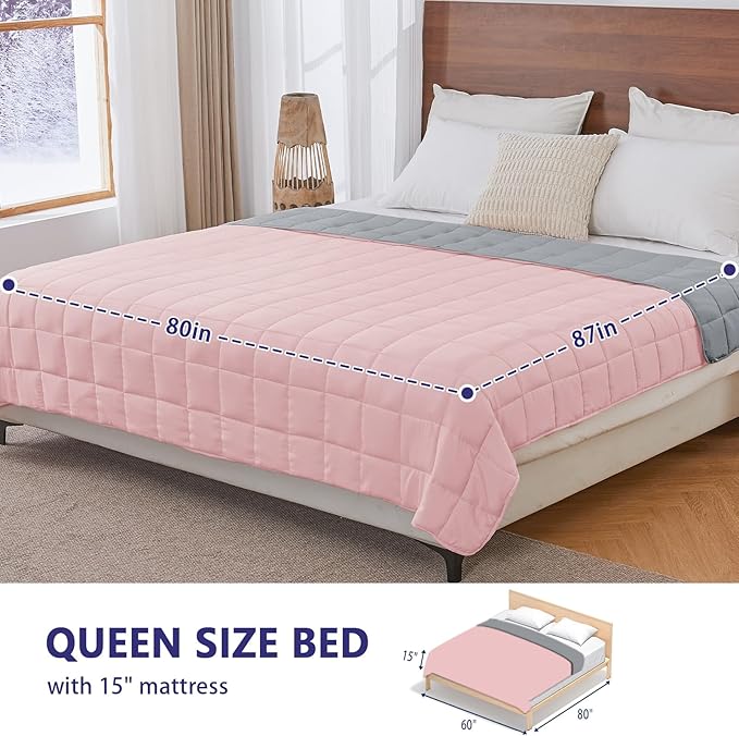 King Size Weighted Blanket for Adults (30 lbs, 80” x 87”, Pink Grey) Cooling Heavy Blanket for Sleeping Perfect for 290-310 lbs, Breathable Blanket for Adults & Couple All Season, Machine Washable