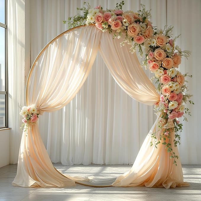 Wedding Arch Draping Fabric, 1 Panel 18FT Champagne Sheer Backdrop Curtain Chiffon Fabric Drapery Voile Scarf Draping Panels for Wedding Archway Ceremony Curtain Valance Party Decoration