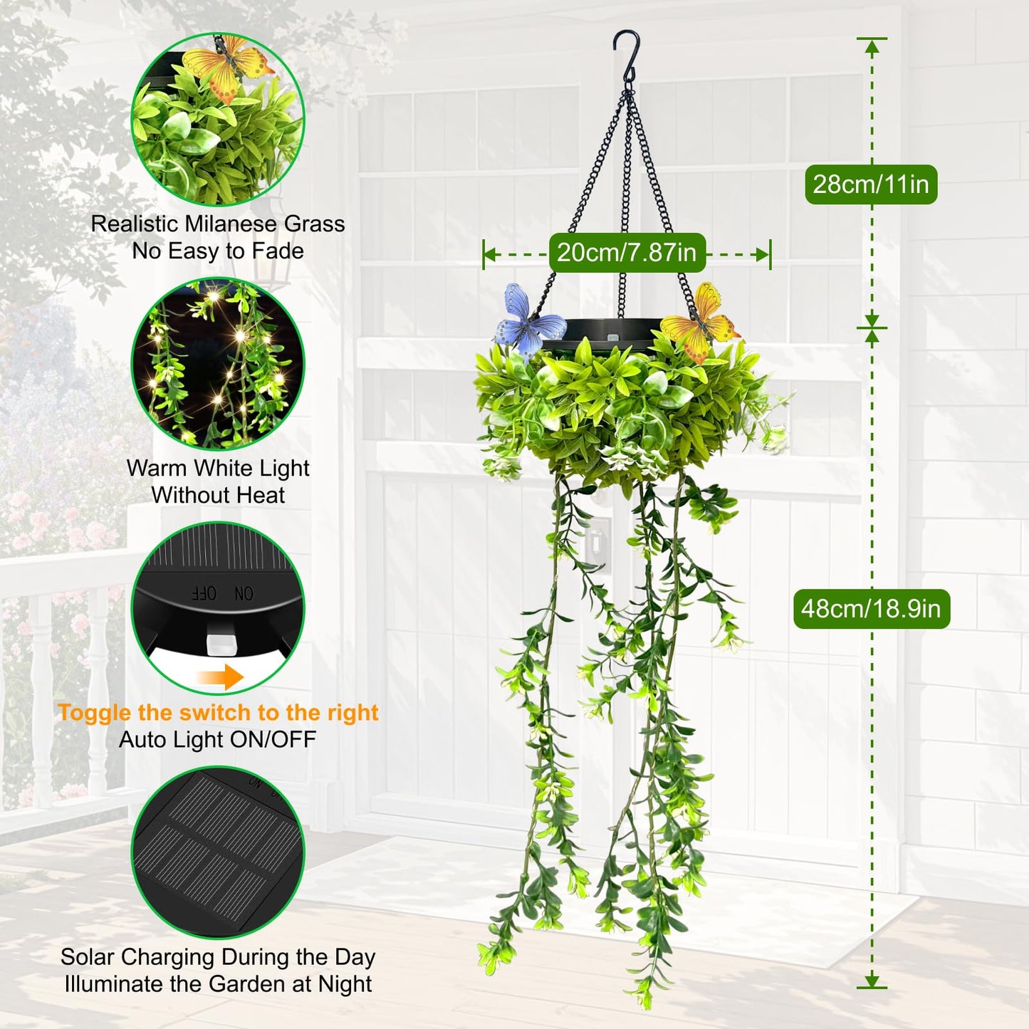 Solar Hanging Garden Lights - 2 Pack | 66 LEDs Butterfly & Flower Decor | IP65 Waterproof Summer Patio Lights for Outdoor Party Camping Poolside, Romantic Wedding | Gifts for Daughter Mom Grandma