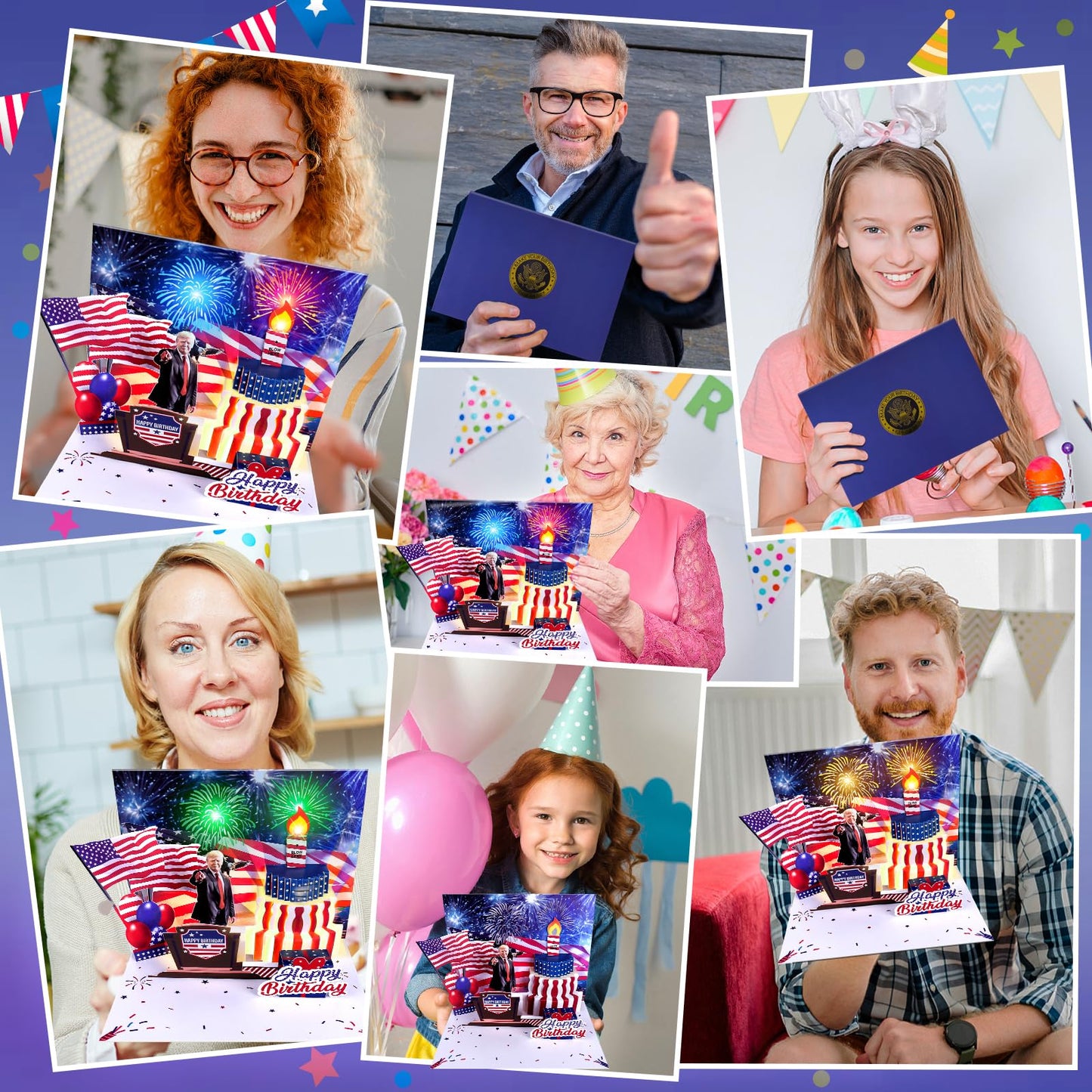 Birthday Card, Musical Pop Up Greeting Cards w Light, Blow Out Candle & Play Happy B-day Music Pop Up Card, Greeting Cards Gifts for Him or Her (Birthday Song, Presidential Blessings & Surprise)