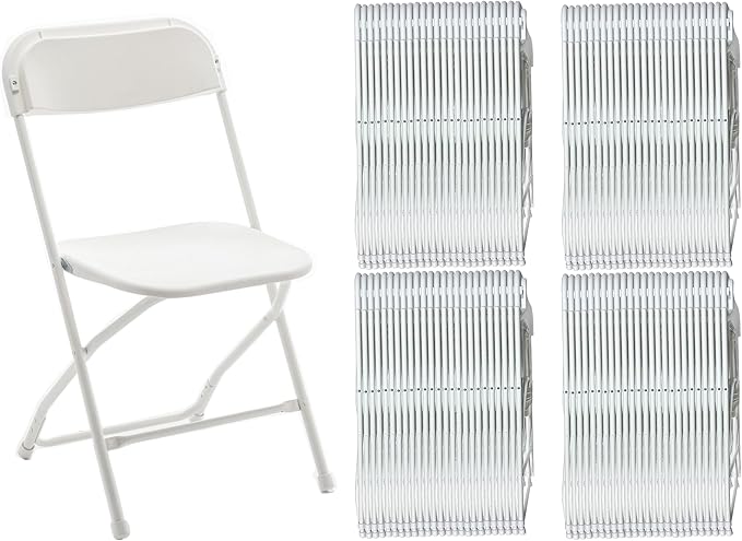 BTEXPERT Set of 100, White Plastic Folding Event Chairs Steel Frame Commercial 650LB High Capacity Lightweight Set for Office Wedding Party Picnic Kitchen Dining Church School