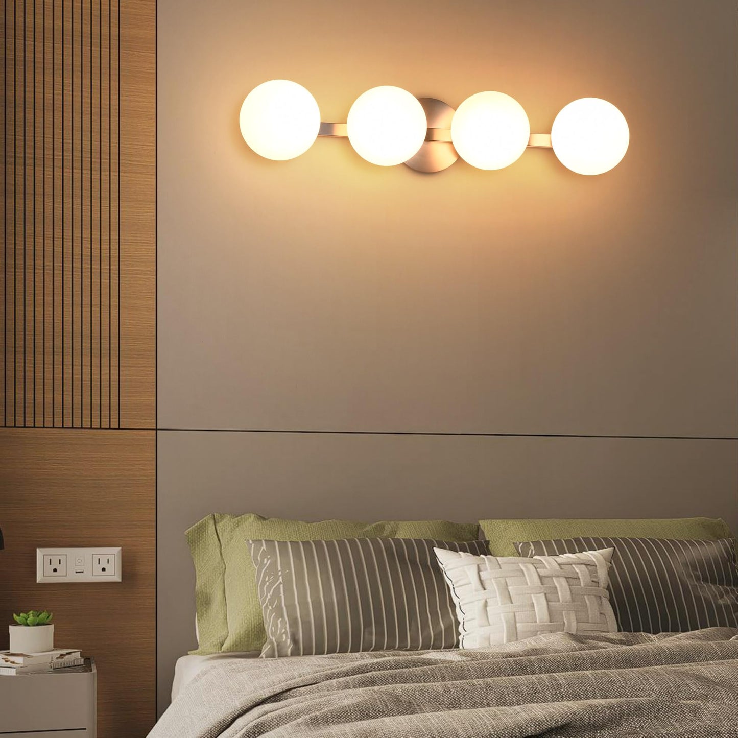Hanaloa Bathroom Vanity Light Fixtures, Modern 4 Lights Globe Wall Sconce Lighting Brushed Nickel, Porch Wall Mount Light Fixture for Bathroom, Mirror Cabinets Hallway Stairs