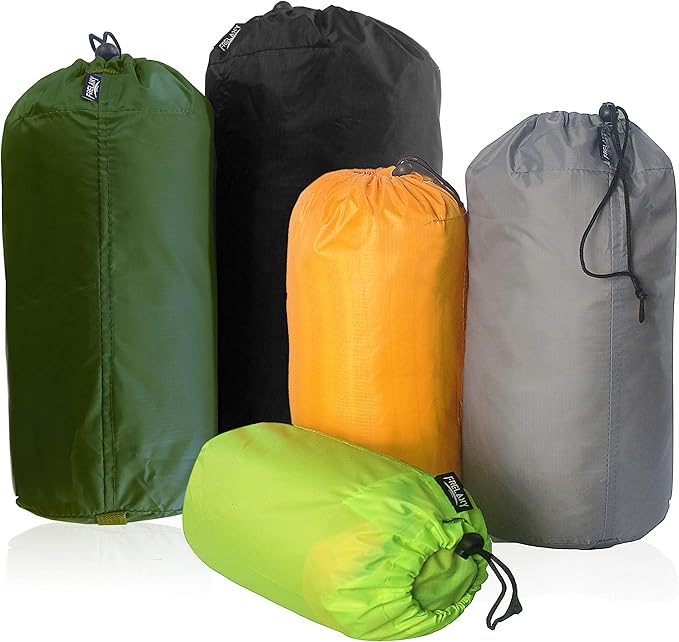 Frelaxy Stuff Sack Set 5-Pack (3L&5L&9L&15L&20L), Ultralight Ditty Bags with Dust Flap for Traveling Hiking Backpacking (N...