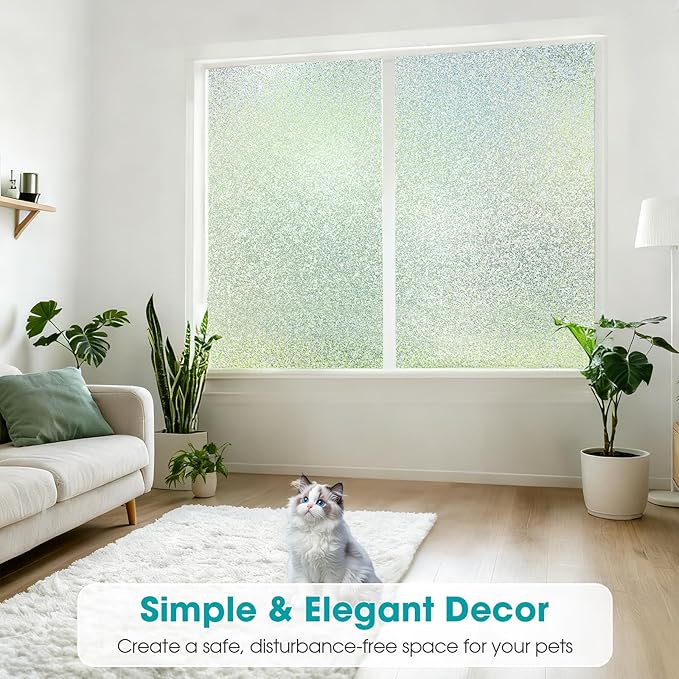 Coavas Window Privacy Film Frosted Glass Static Clings, Decorative Bathroom Door Privacy Film Day and Night, Heat UV Blocking Anti-Glare Frosting Stickers Renter Non-Adhesive, 23.6x118.1 Inch, Silver