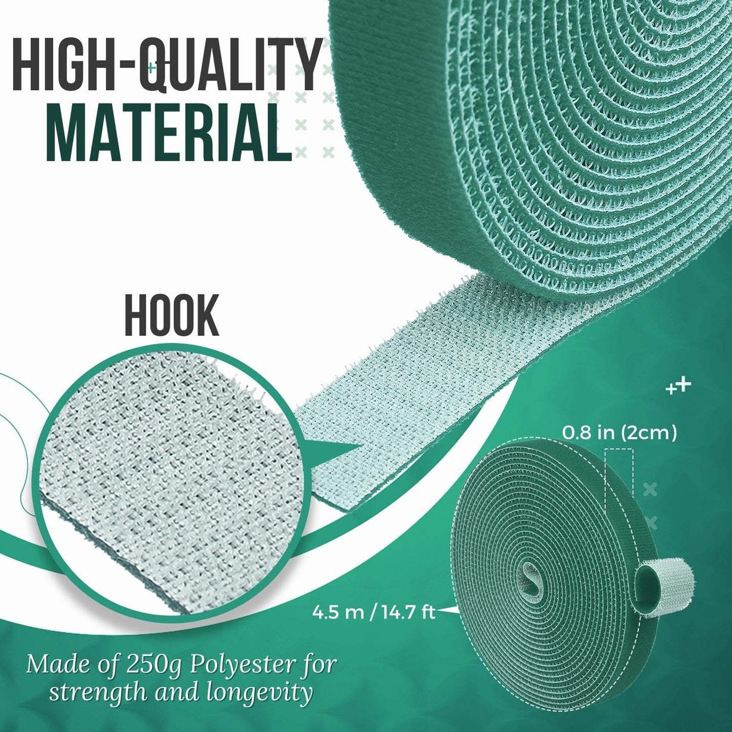 Tnp Hook And Loop Tape Strap Cable Ties Fastener (Green) (15 Feet) - Sticky Self Adhesive Nylon Fabric Roll Wrap 0.75 Wide 5 Yar