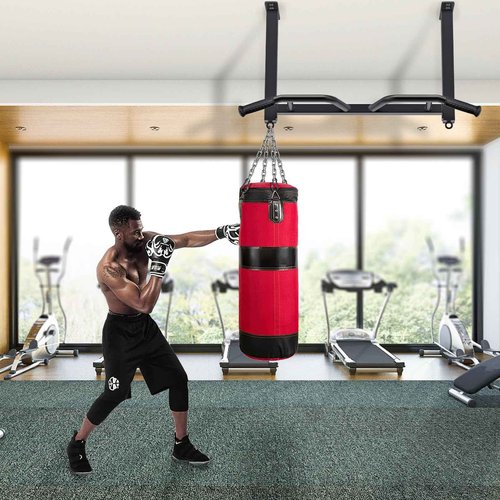 Kipika 32" Ceiling Mounted Pull Up Bar - Heavy Duty, Highly Adjustable, Multifunctional Chin Up Bar - Home Gym System with Punching Bag Hanger and Resistance Bands Training (Ceiling Mounted Pull Up Bar)