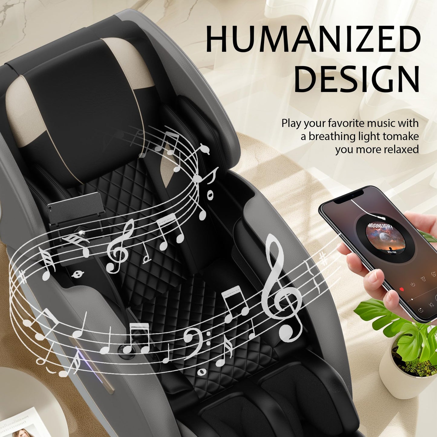 KEIKI Massage Chair Recliner with Zero Gravity, Full Body Shiatsu Massage, Heated Back & Foot Rollers, Bluetooth Music, Air Pressure System, PU Leather Automatic Recliner for Home Office, Gray