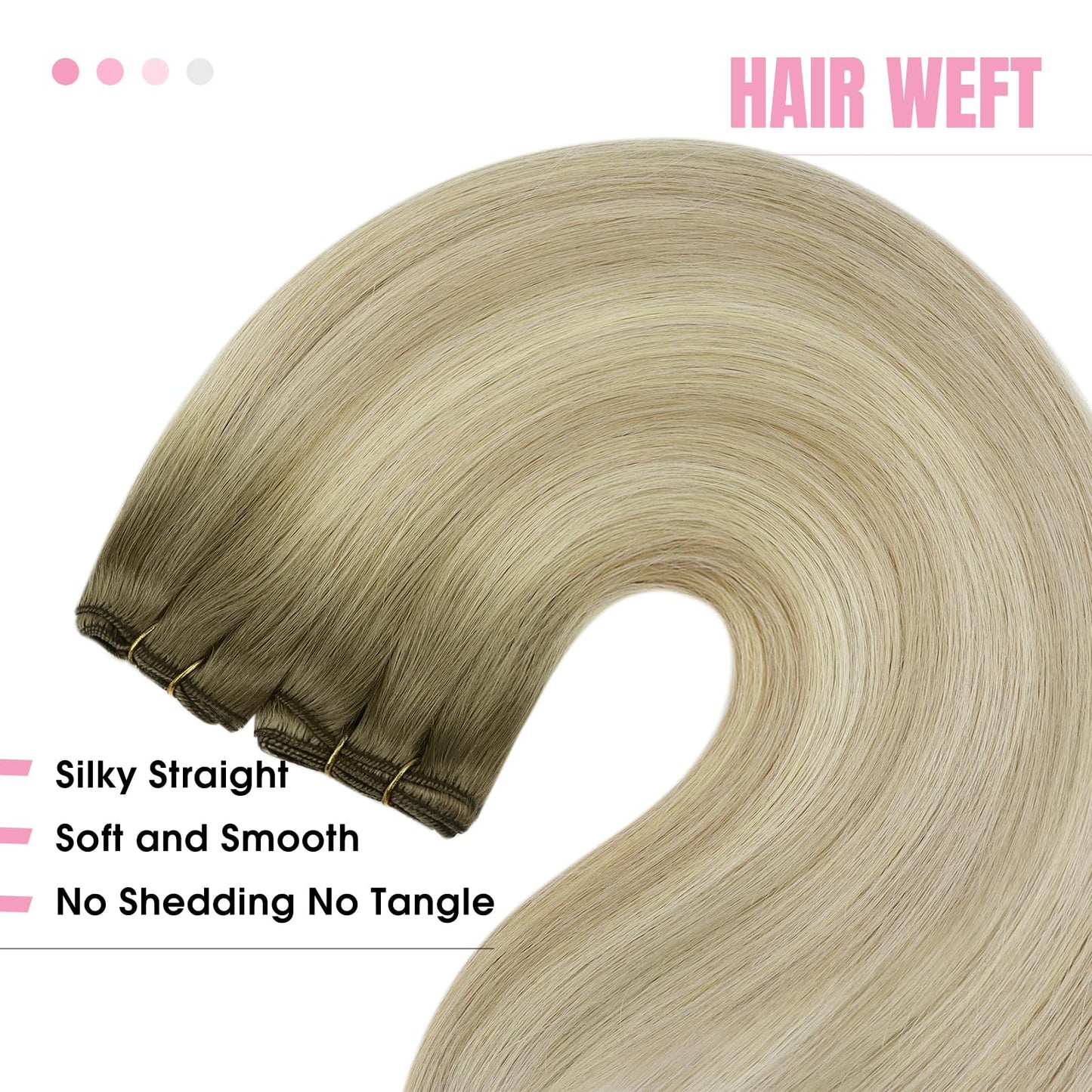 YoungSee Ombre Blonde Human Hair Weft Extensions Straight Silky Sew in Real Human Hair Extensions Ash Blonde Ombre Sunkissed Blo