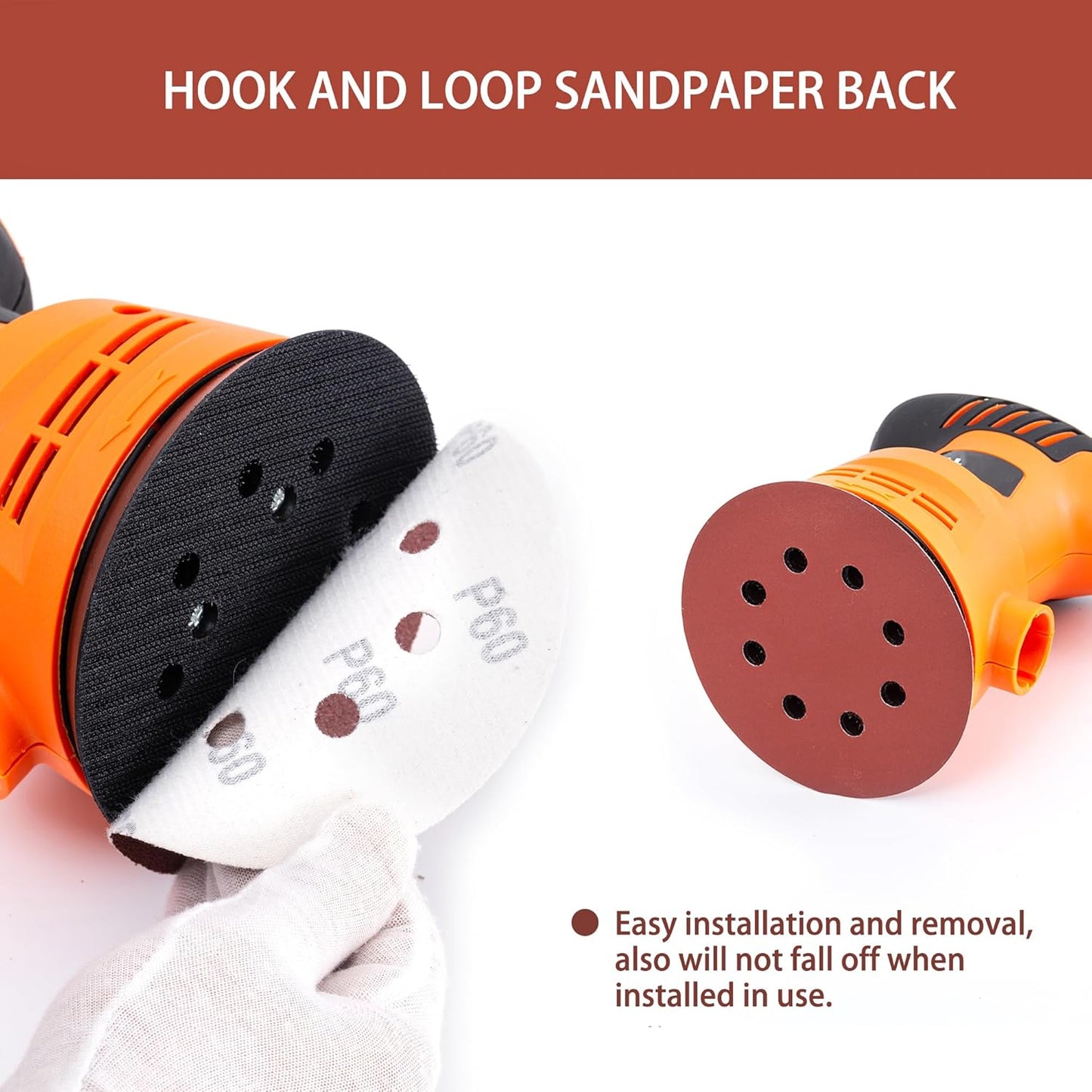 300pcs Sanding Discs Set, 5-Inch 8-Hole Sandpaper, Including 60,80,100,120,150,180,240,320,400,600 Grit for Woodworking or Automotive