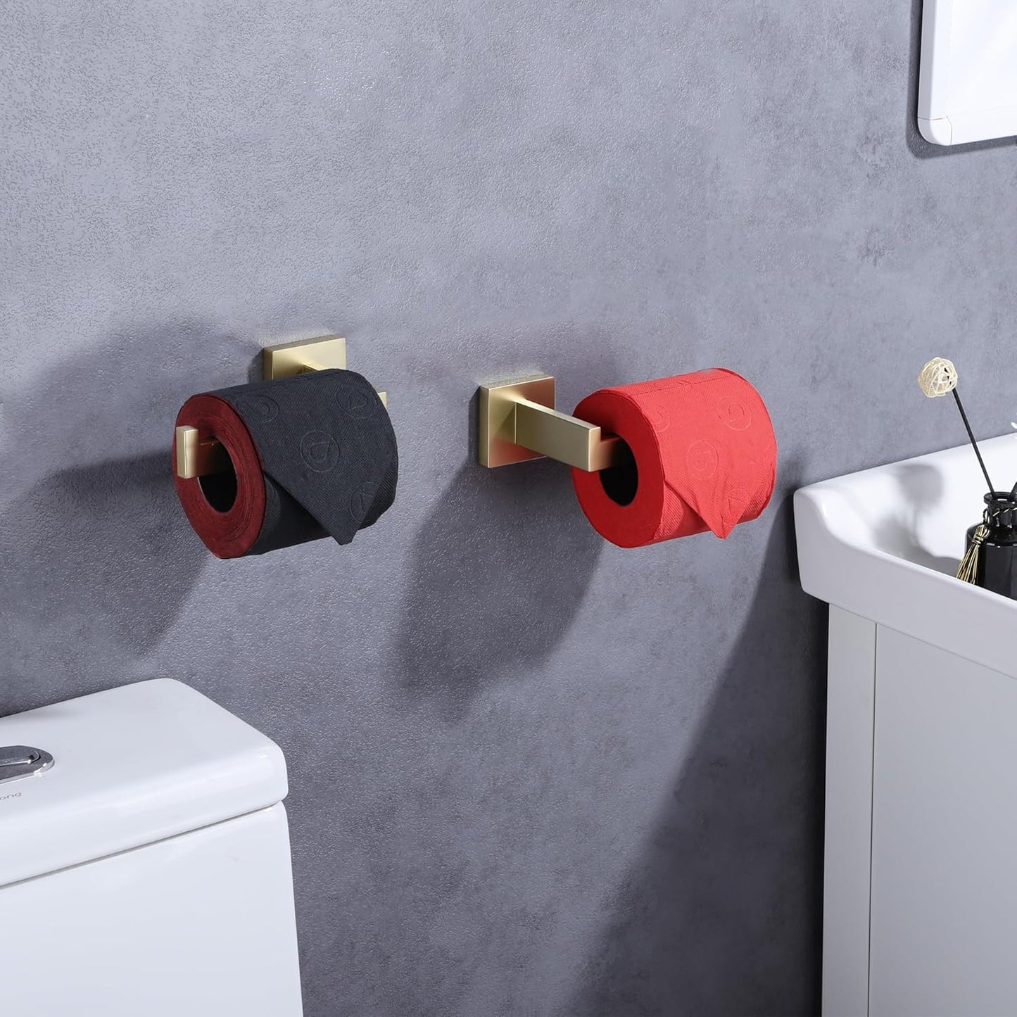 LANC Gold Toilet Paper Holder, Brushed Gold Toilet Paper Roll Holder Wall Mount for RV Bathroom Toilet Tissue Holder Rustproof Stainless Steel Left and Right 2 Pack, A8807BG-LRP2