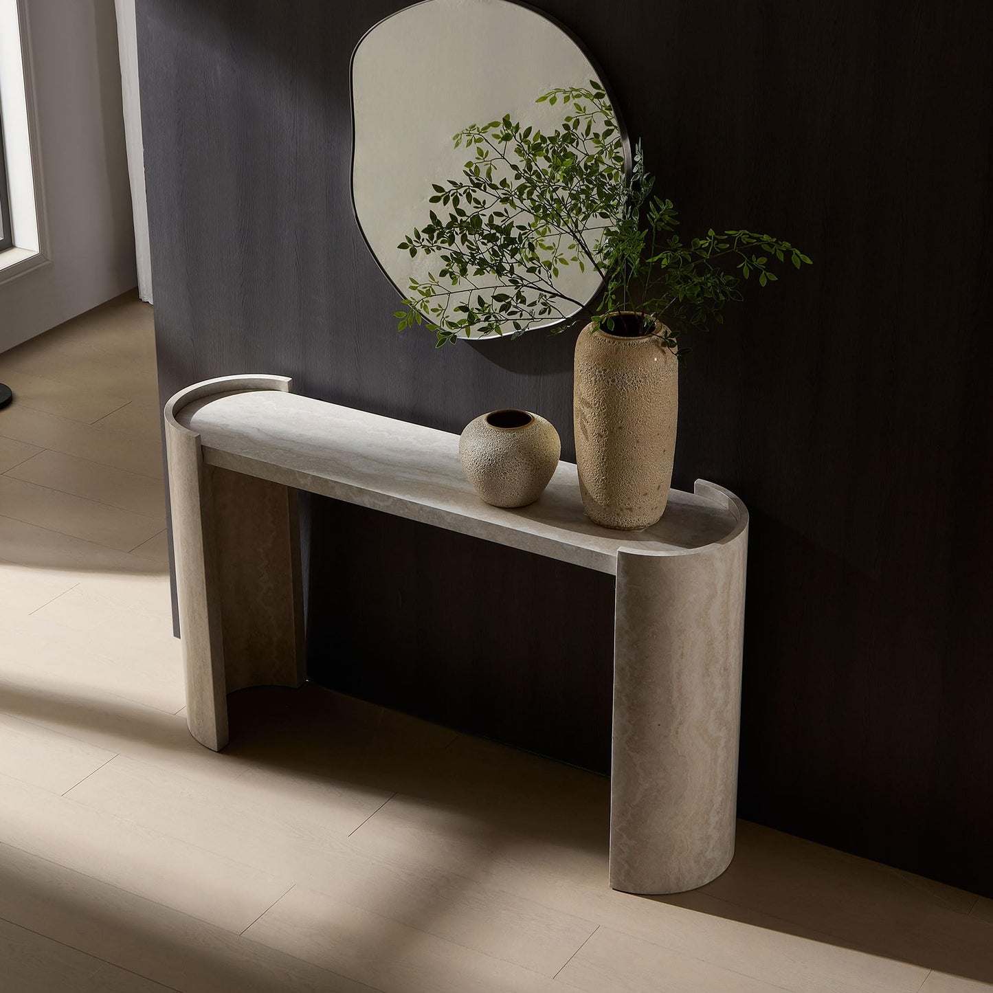 HanStrong 53.15" Faux Marble Pattern Entryway Table - Modern Narrow Console Table for Living Room and Hallway,Beige