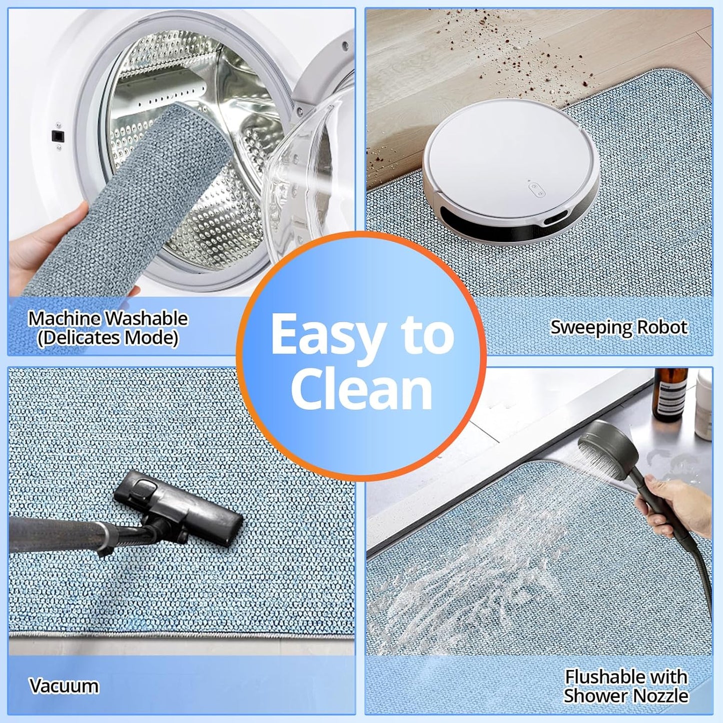 Toilet Rugs U Shaped Washable 24x20, Ultra Thin Toilet Rug Super Absorbent, Toilet Mat Rubber Backing Non-Slip, Toilet Mats Machine Washable Dry Quickly, Contour Bathroom Rugs for Toilet-Blue