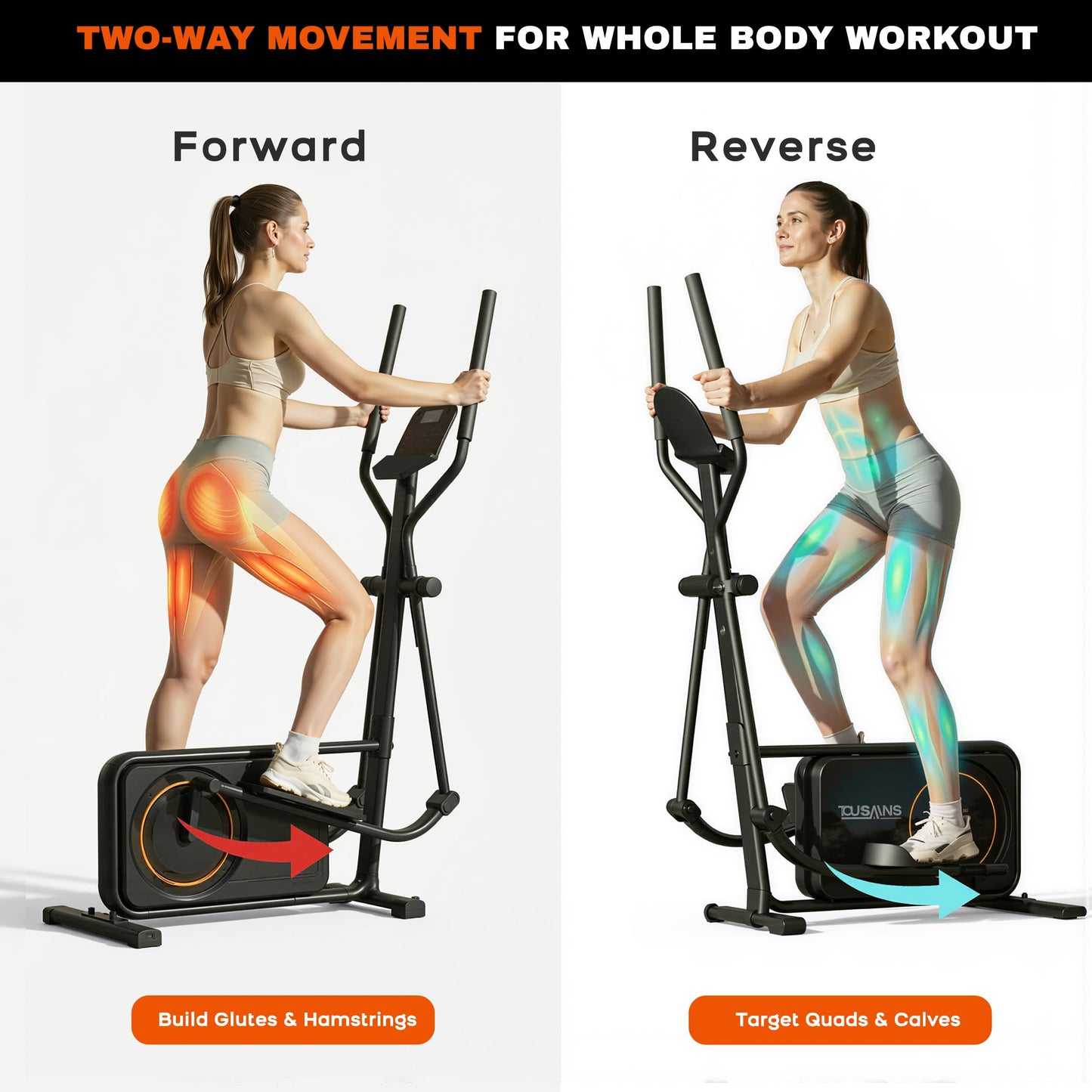 TOUSAINS ET3 Adjustable Stride Elliptical | 16-18" | 32 Resistance Levels | Quiet Bluetooth Cardio for Home Gym | 265 lbs