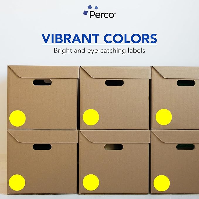 Perco Fluorescent Yellow 3-Inch Round Sticker Labels with Easy Peel Perforation - 500 Labels per Roll - Strong Adhesion, Vibrant Colors for Organizing, Crafting & More - Made in USA