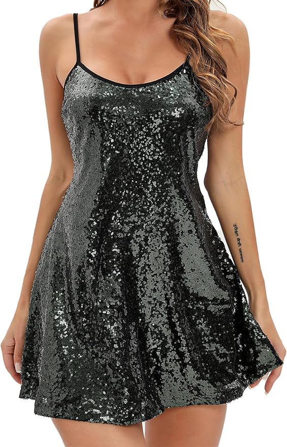 Just Quella Women's Sequin Body Con Mini Dress Metallic Glitter Dress