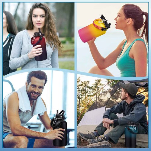 VICKNIY 2 Pack 64oz Insulated Water Bottle (Black & Indigo) Bundle
