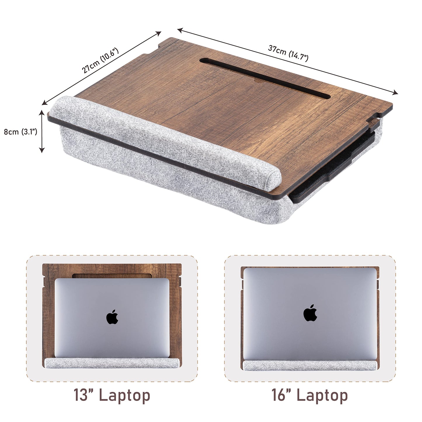 Vigo Wood Laptop Tray - Lap Tray with Cushion, Laptop Table for Bed & Sofa, Adjustable Lap Desk, Portable Bed Table for Work & Study, Ergonomic Wooden Stand for Home Office (Walnut)