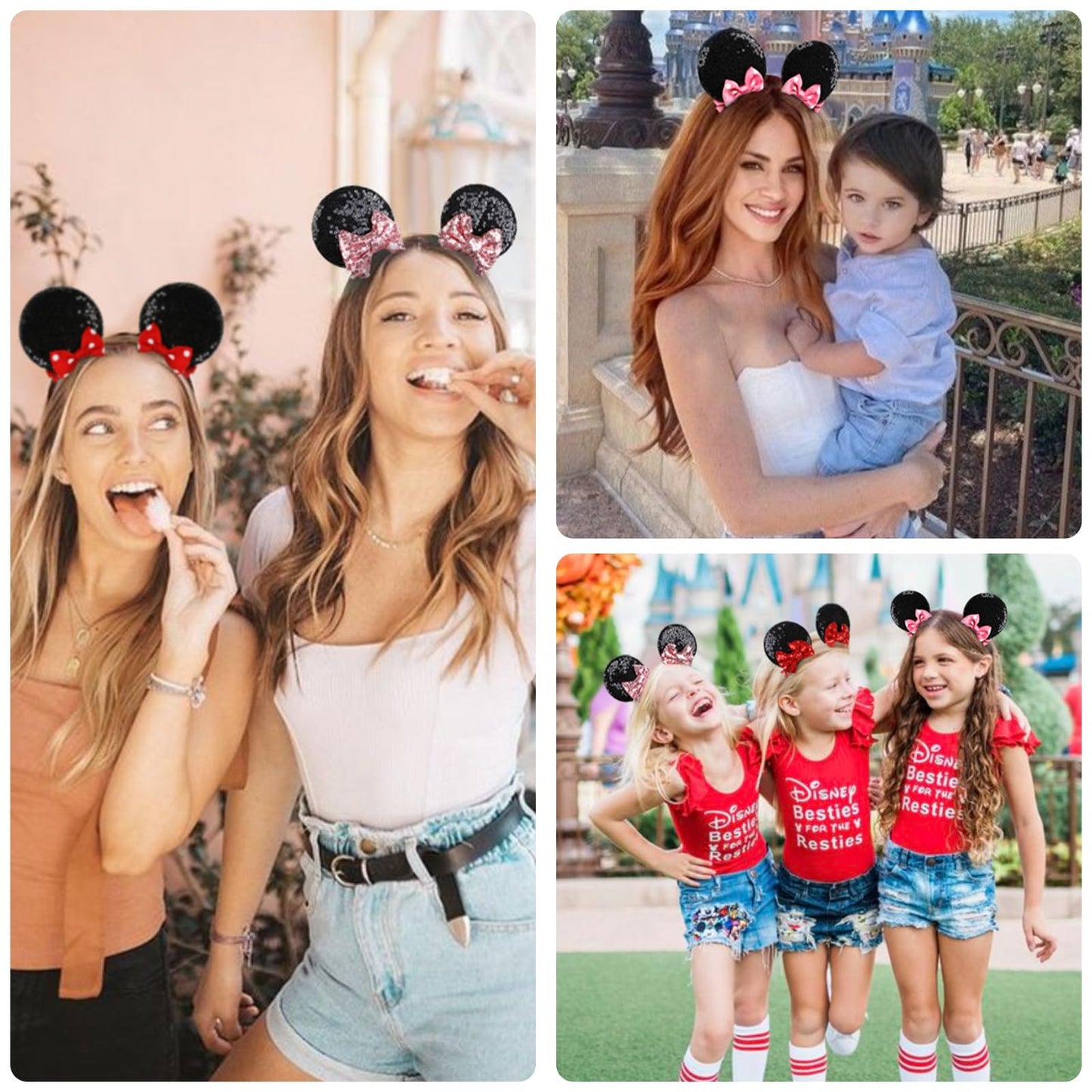 Tobeffect Mouse Ears Hair Bows Clips Glitter Mice Ears Pack Cute Hair Bow Hair Accessories for Women Costume Birthday Party Favo