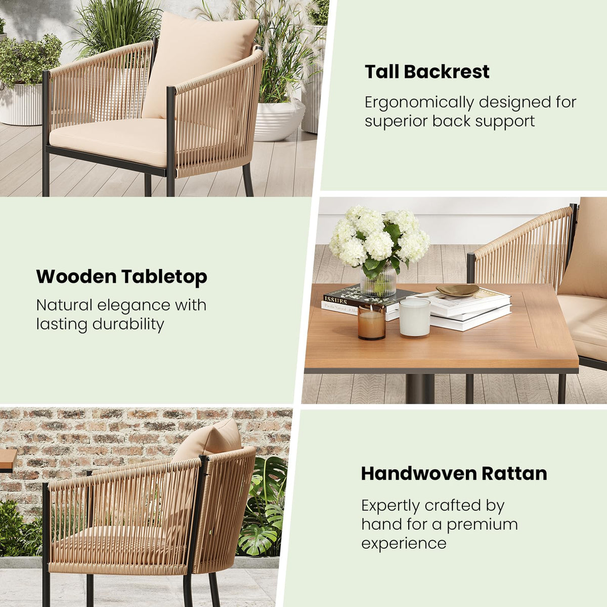 Soohow 4 Pieces Outdoor Chairs, Patio Dining Chairs, Rattan Wicker Chair Set with Cushions for Garden, Deck, Backyard(Beige)