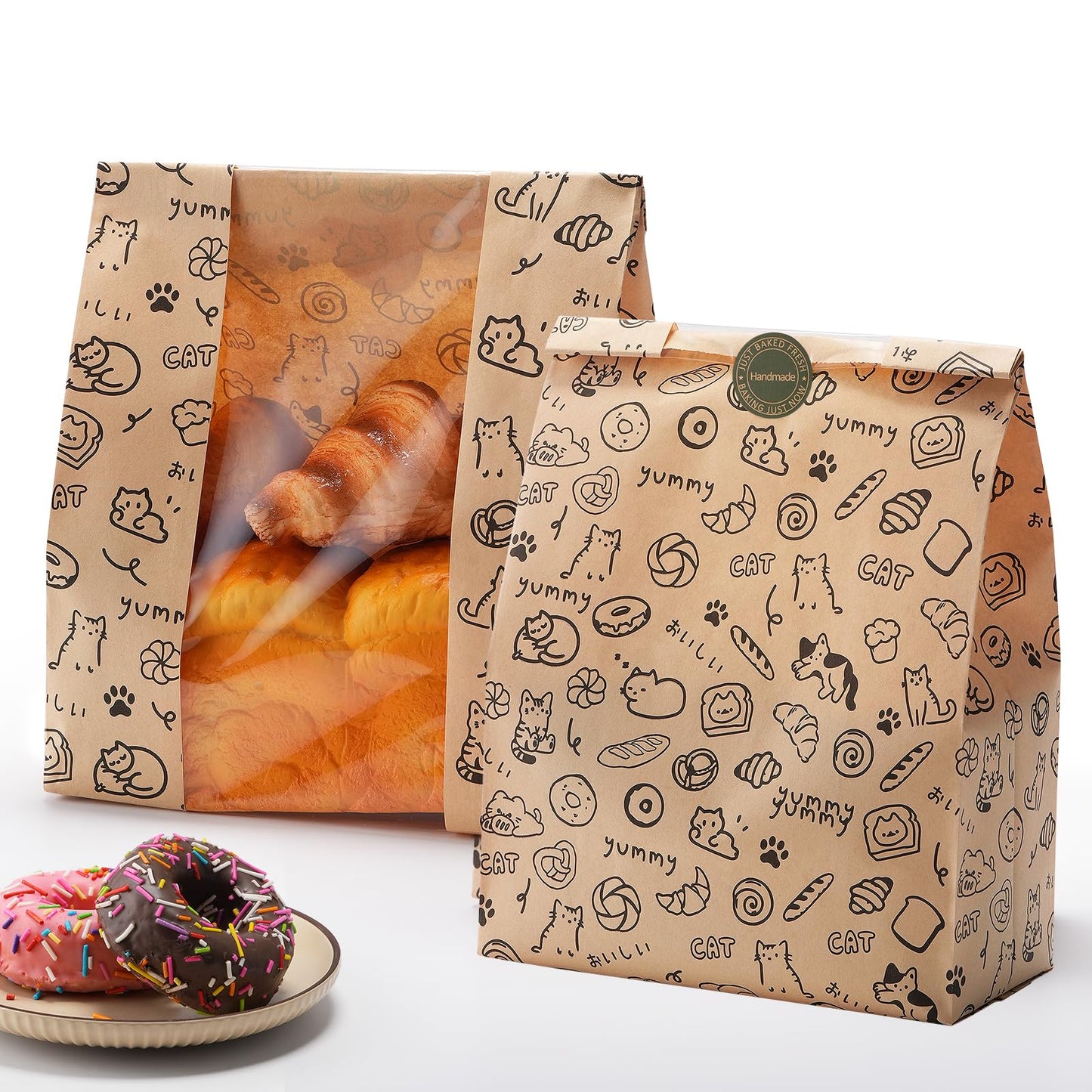 betkou 24PCS Paper Bread Bags for Homemade Bread and Sourdough, Clear Window Bakery Bags for Storage and Gifting, 50% Thicker Kraft Material, Includes Sealing Stickers