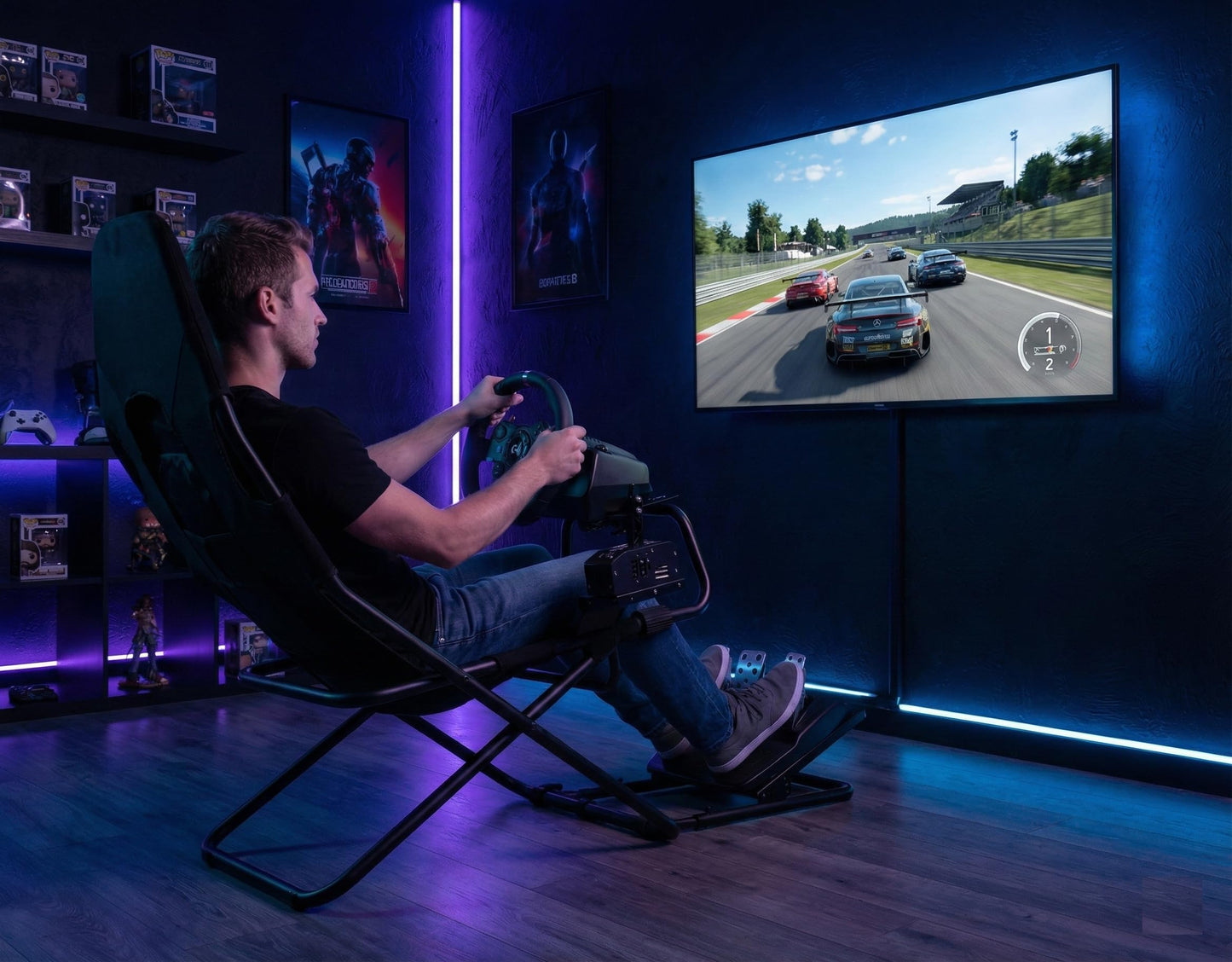 Conquer Racing Simulator for Logitec, Thrustmaster, Fanatec, Portable Folding Race Sim Cockpit for G920 G29 G923, T248X T248 T300 T150 458 TX Simagic Moza Xbox PS5 PS4 PC Logitec G Flight