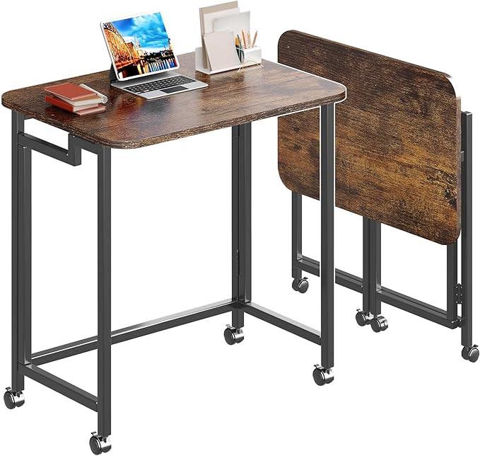 4NM 23.6" Mobile Small Rolling Computer Desk, Folding Laptop Cart Table with Wheels, Portable Office Desk for Small Space ...