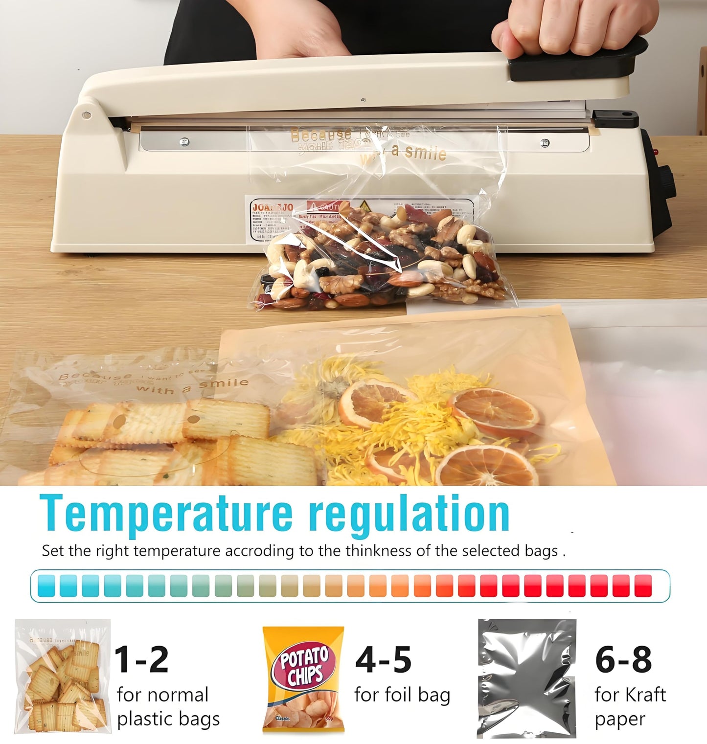 Impulse Sealer 12 inch Manual Heat Sealer Machine with Adjustable Heating Mode, ABS Shrink Wrap Bag Sealers for Plastic PE PP Bags, Portable Poly Bag Sealing Machine with Extra Replace Kit(Ivory)