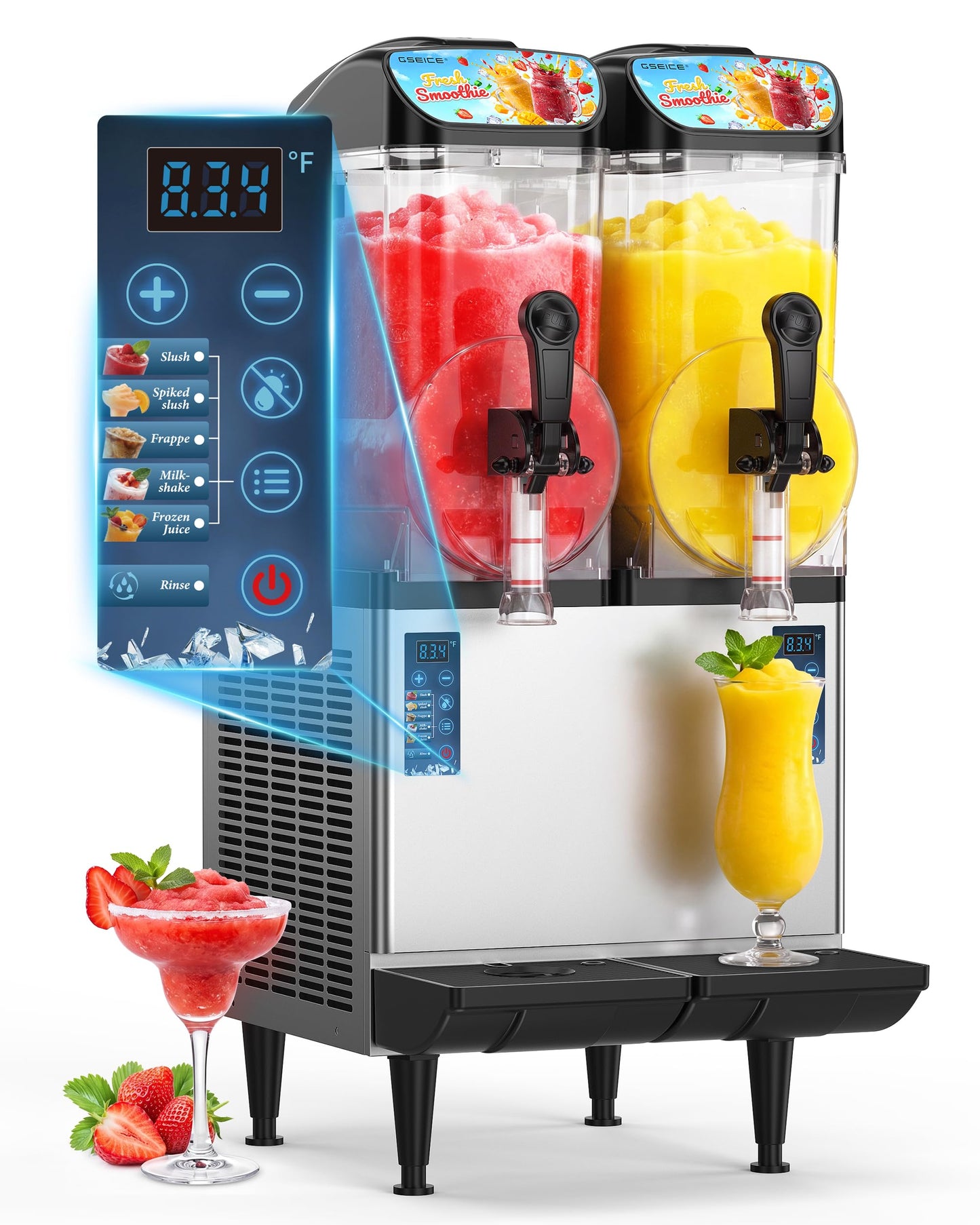 GSEICE Commercial Slushy Machine 8Gal/30L, Margarita Slushie Smoothie Frozen Drink Maker,5-in-1,Wine Daiquiri Frapper Dispenser for Restaurants, Bars,Cafe and Home Party