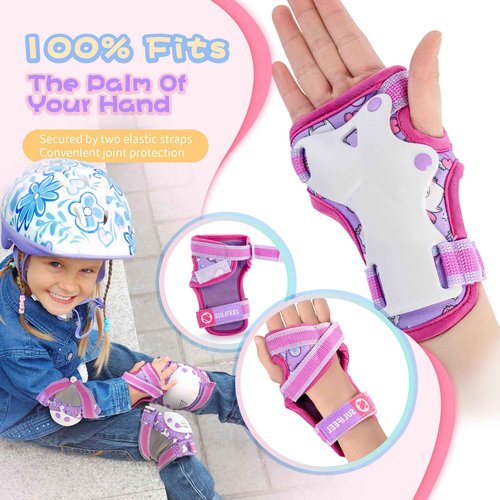 SULIFEEL Rainbow Unicorn Roller Skates for Kids with Adjustable Protective Gear Set Purple Small