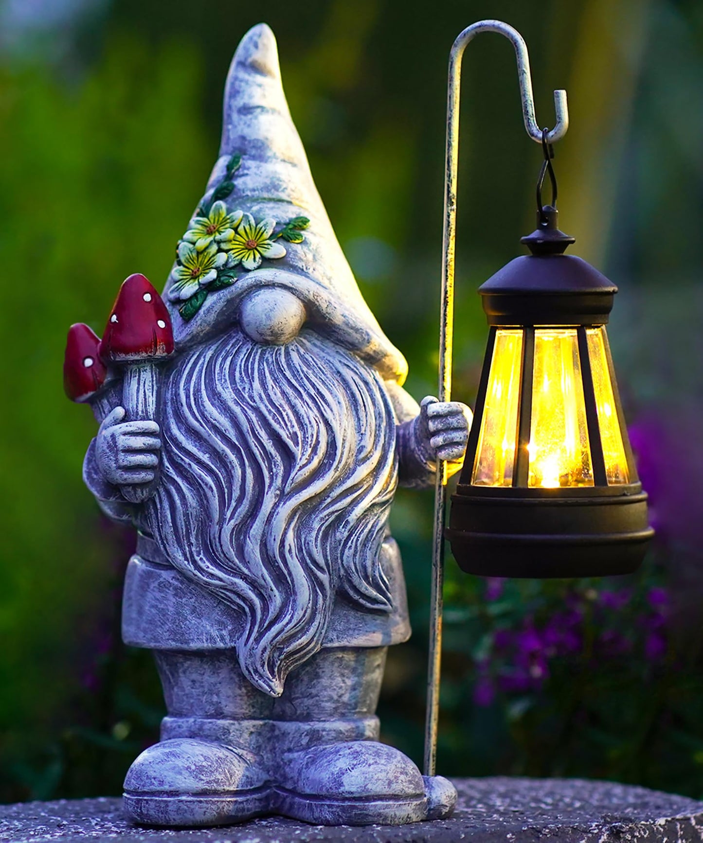 Acgarten Garden Gnome Statue with Solar Lights Lantern,Outdoor Sculpture Home Decor for Yard Lawn Balcony Patio Porch,Gardening Gifts for Mom Women Grandma