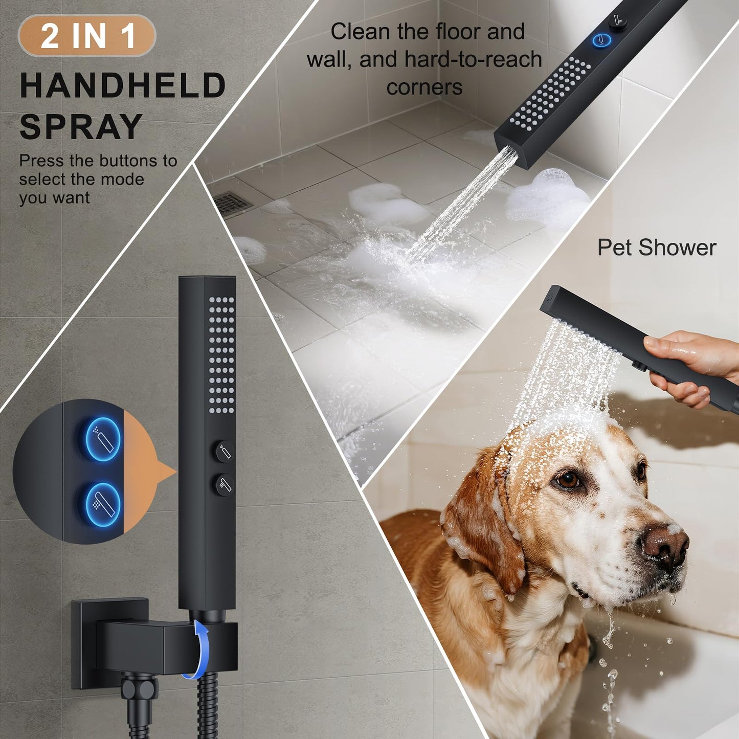 FAROLAN Rain Shower System Matte Black Shower Faucet Set, Dual Rainfall Shower Head Set with 2 in 1 Handheld Spray, Wall Mounted Bathroom 12-inch & 6-inch Square Showerheads with Valve, Matte Black