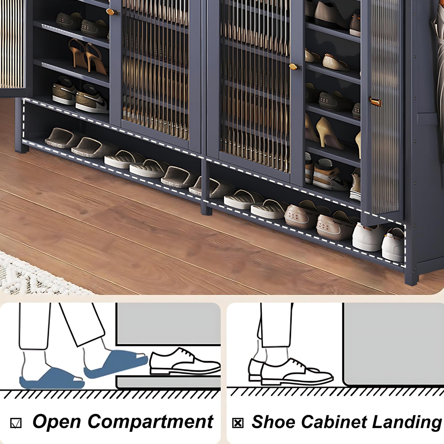 EOQIFJM Bamboo Shoe Cabinet with Door, 8 Tier Shoe Rack for Closet, Entryway Shoe Storage Cabinet for 36-40 Pairs, Shoes Rack Organizer for Living Room Hallway Entryway (Grey-1)
