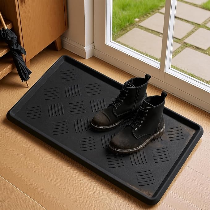 Rubber Boot Tray, Shoe Tray for Entryway, Multipurpose Boot Mat, Shoe Mat Indoor and Outdoor, 16x27.5,Black