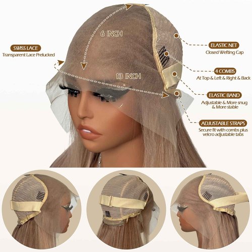 Ash Blonde Wig Human Hair 13x6 Transparent Lace Front Wigs Human Hair 180% Density Ash Blonde Straight Lace Front Wigs for Black Women Pre Plucked Colored HD Lace Frontal Wig 20 Inch