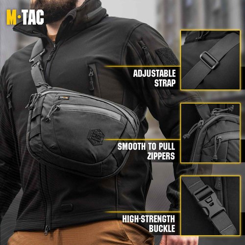 M-Tac Tactical Large Crossbody Bag for Men - Concealed Carry Sling - Multicam Black CCW Chest Bag - Elite Sphaera Shoulder Pack (Regular)