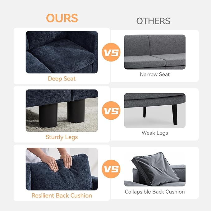 WUTUTUEE 83'' Modular Sectional Sofa Convertible L Shaped Couch Set for Living Room, 4 Seat Storage Modular Sofa with Movable Ottoman, Chenille Navy