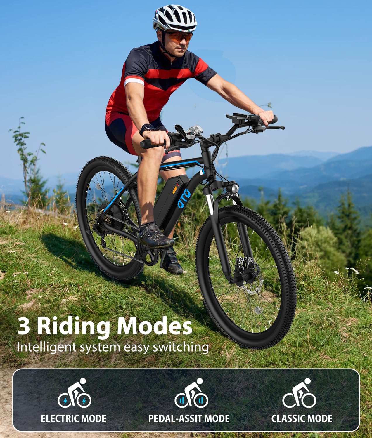 OTD Electric Bikes for Adults[with Mobile Phone Holder], 28MPH Electric Bicycles, 26" 800W Peak 45 Miles PAS Range, 48V 624Wh Removable Battery Ebike,7-Speed（UL 2849）,Black