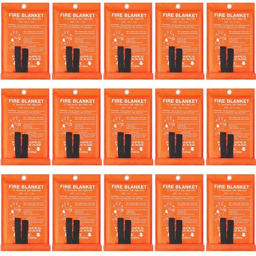 Jerify 15 Pcs Fire Blanket - Fiberglass Fire Emergency Flame Retardant Safety Fireproof Safety Suppression Cover Blanket for Kitchen, Home, Car and Office - 39 x 39 Inch (Orange)