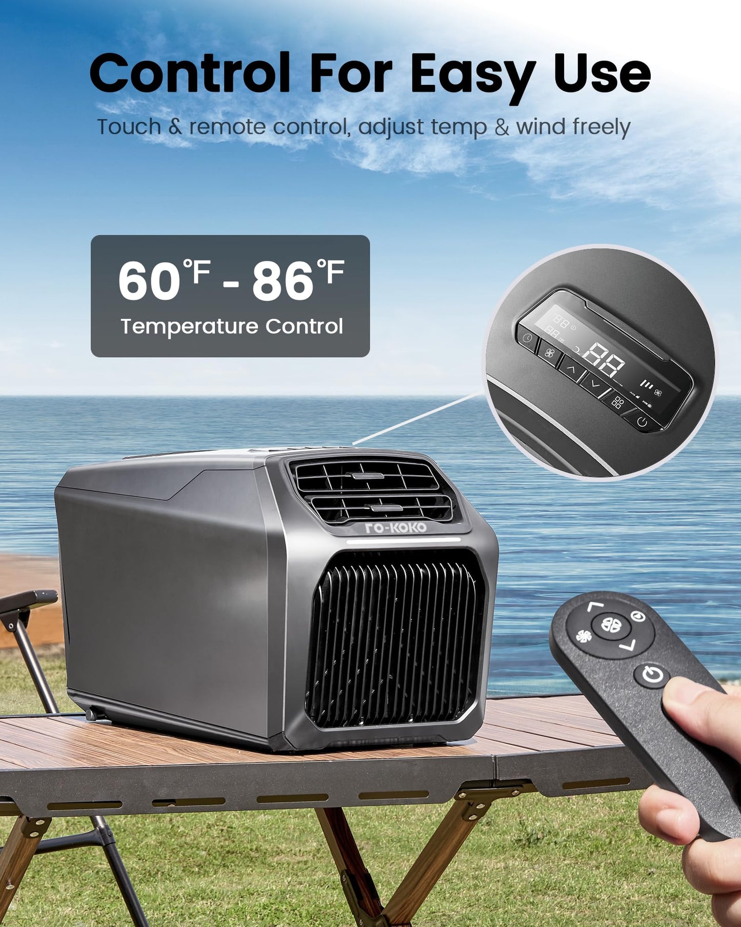 FO-KOKO Dual Hose 6800 BTU Portable Camping Air Conditioner & Heating, 5-in-1 Quiet Small AC Unit with 550W, Windowless AC for Tent, RV, Van, Car, Garage, Indoor & Outdoor Use(Silver)