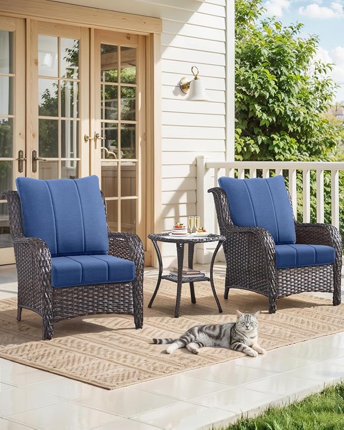 ACTREST Luxury 24x24x6 Inch Kitty Patio Sofa Cushions Set of 3 - Memory Foam Deep Seat Water-Resistant Patio Cushion for Dining Rocking Swivel Chairs Loveseat Sectional Couch - Navy Blue