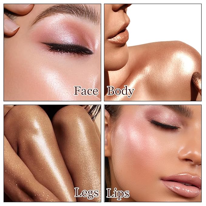 Liquid Highlighter Makeup, Long Lasting Multifunctional Luminous Glow Stick, Sparkly Glitter Body Face Shimmer Liquid Luminizer Sticks, Waterproof, Smooth, Blendable Cream Illuminator 04#